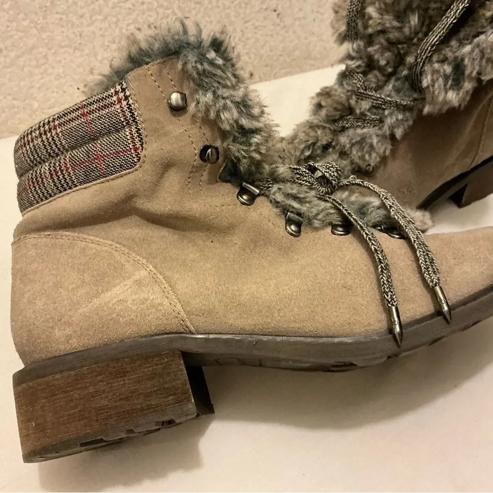 Sam Edelman Boots Womens 10 Casual Shearling Ankle Bootie Brown Wool Lace Up